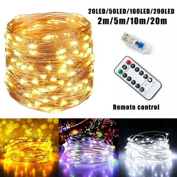 Details about   5M/10M LED USB Outdoor Silver Wire Lights String Wedding Party Christmas Decor